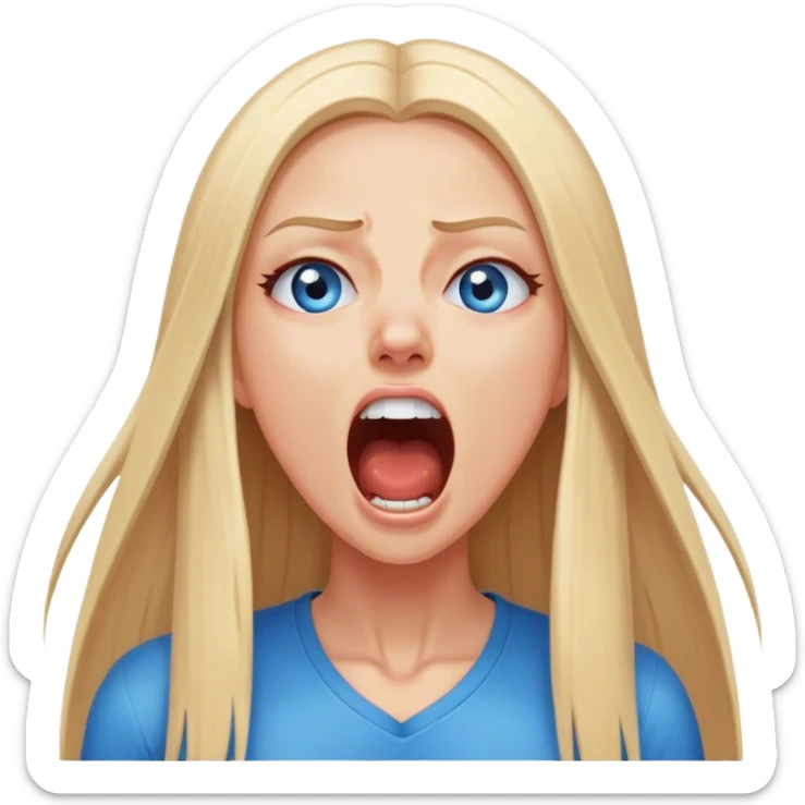 beautiful white girl with long straight blonde hair blue eyes screaming yelling in pain eyes closed sticker