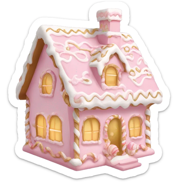 light pink and gold and white gingerbread house sticker