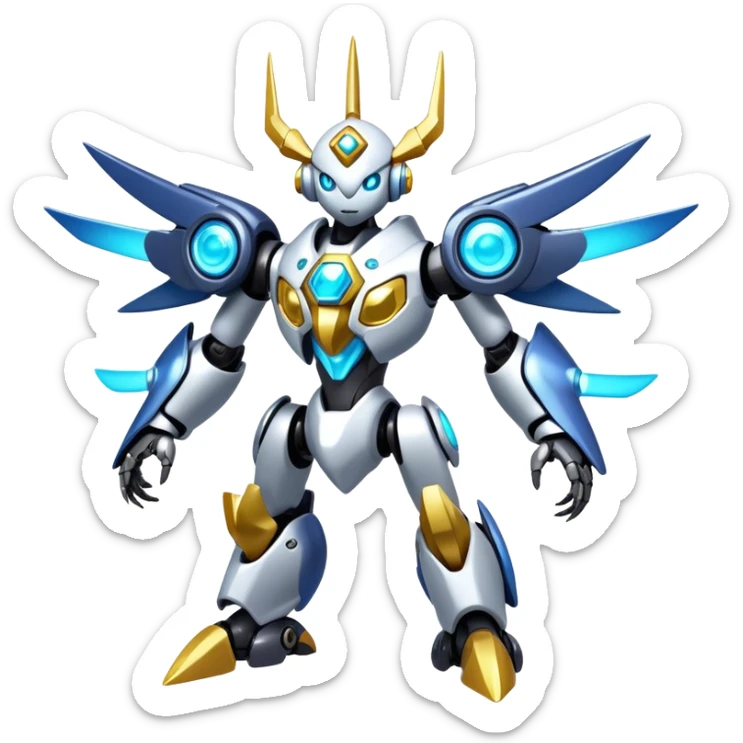 Shiny Cute Futuristic Mechanical Glossy Celestial Godly Divine Metal-Cyborg-Fakemon-Pokemon-Digimon-Spectrobes-fusion, full body sticker