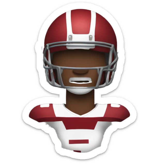 Football player with shcutt football helmet and chucks face mask and a dark red jersey and a hanging red mouthpiece  sticker