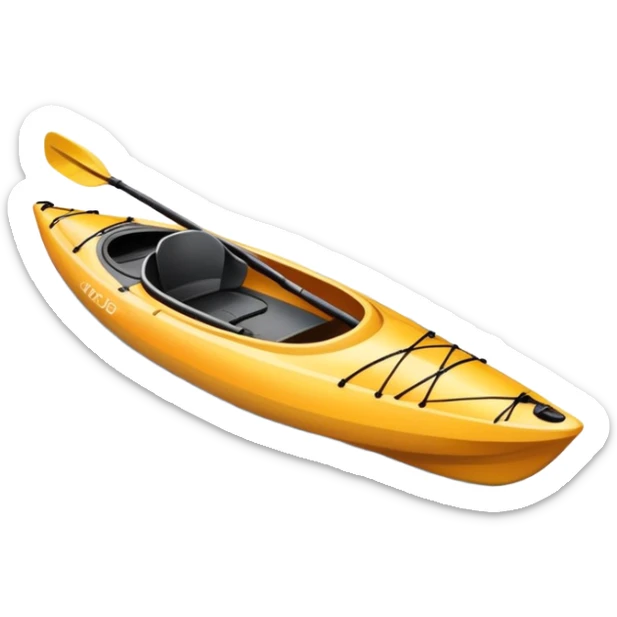 An icon showing a close-up of a sleek kayak with double-bladed paddles gliding through water. Splashes surround the boat as it cuts across a calm surface, symbolizing speed and focus. Transparent background emphasizes the dynamic and personal nature of kayak paddling. sticker