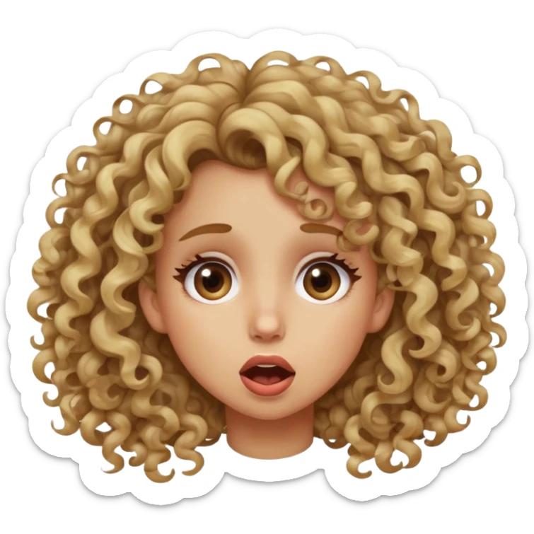 Girl with dirty blonde highlights on the end hair curly rolling her eyes all the way back with her mouth open sticker