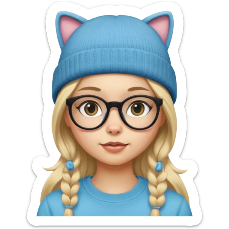 black Blonde girl wearing cat  glasses and beanie, long hair sticker