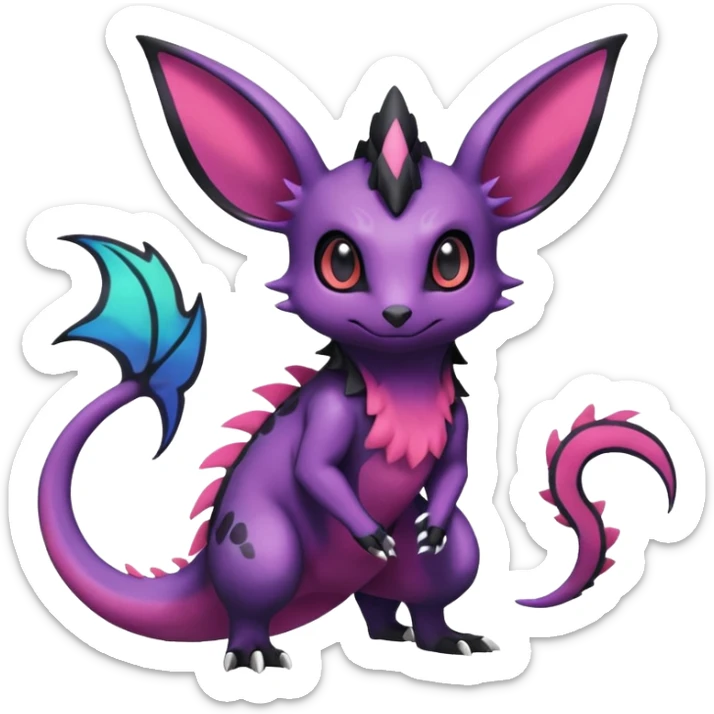 Rare exotic cute epic aesthetic Salandit-Eevee-Noibat-species-Fakemon-hybrid-creature, with markings, full body sticker