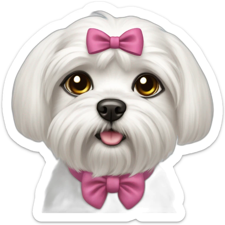 Maltese dog female with a hair bow and black eyes, dark eyes sticker