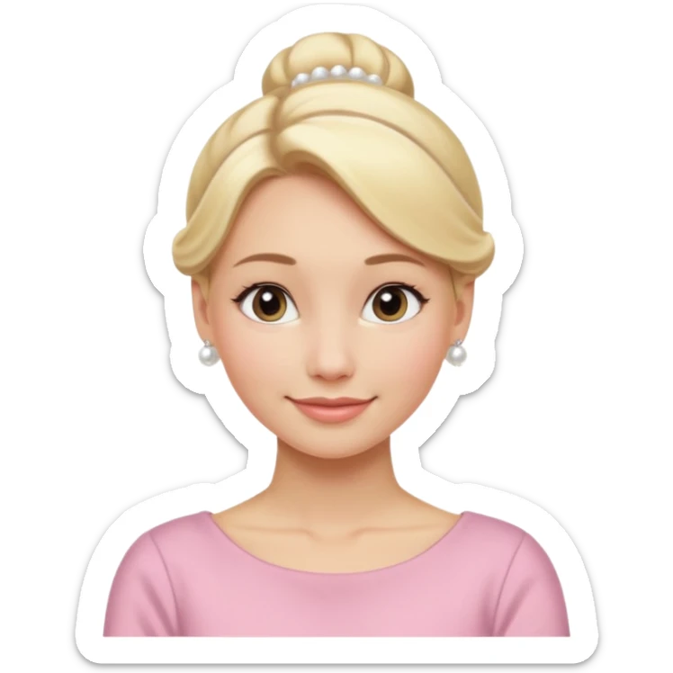 Blonde Women with Bun, Elegant Lady – blonde hair in neat low bun, pearl earrings, gentle smile.
 sticker