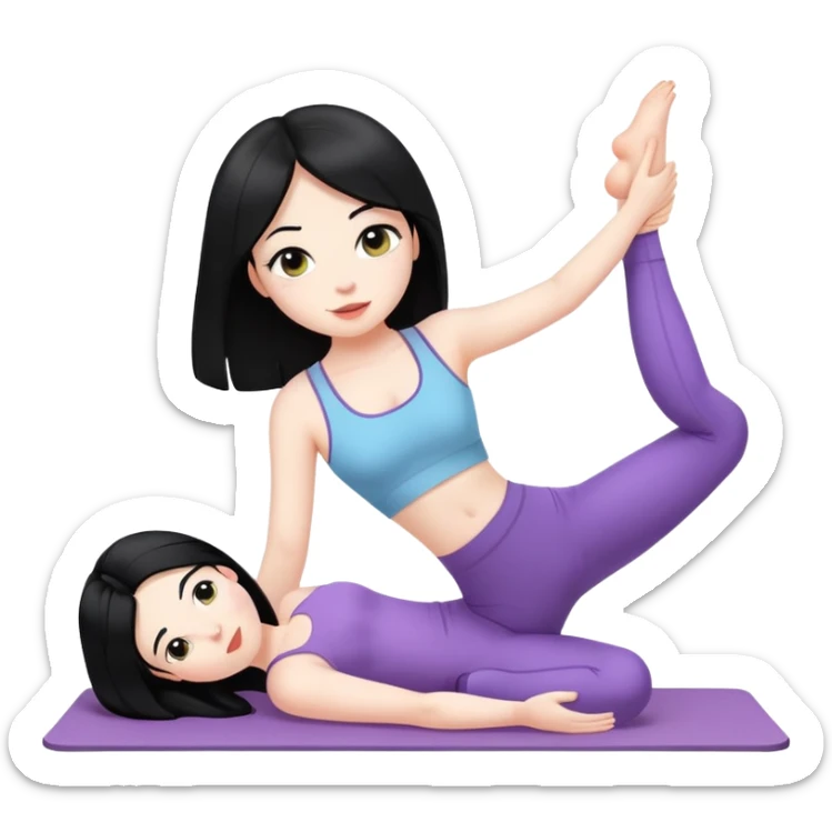 make a cute girly pilates emoji with black hair and pale skin sticker