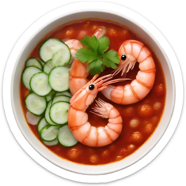 Shrimps in bowl with red sauce and chopped cilantro and onions cucumber  sticker