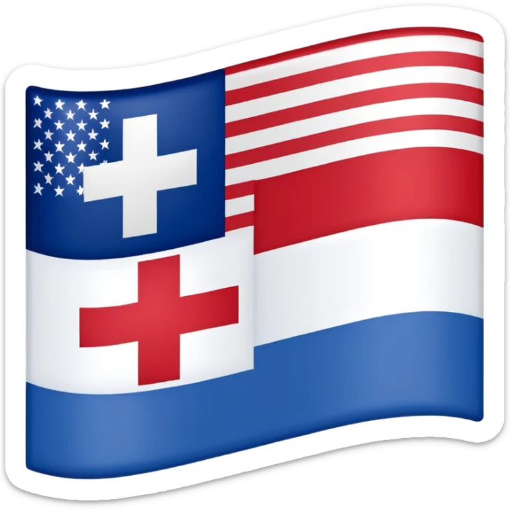 hybrid flag blending the red cross of Georgia with the blue field and stripes of the US flag sticker