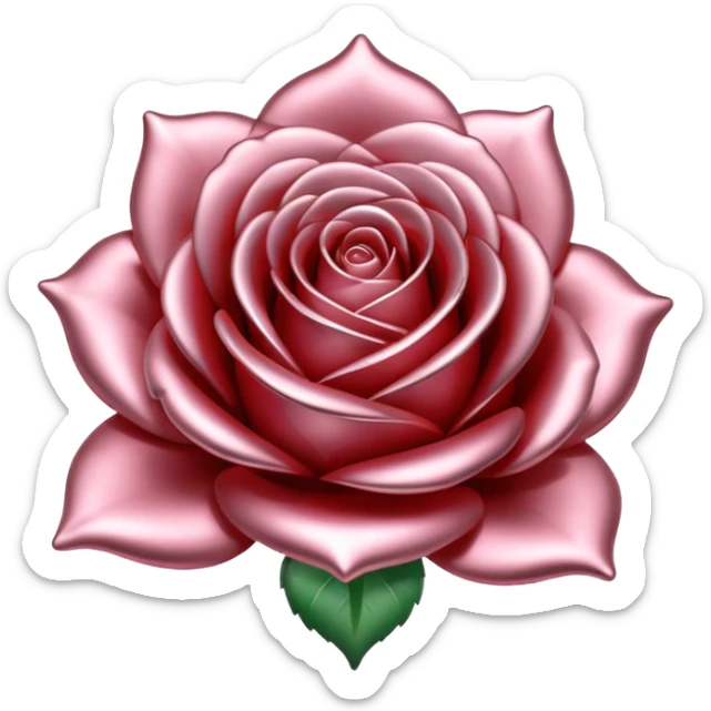 A rose emoji made of liquid silver metal, smooth metallic petals, reflective chrome surface, soft gradients, elegant shape, minimalistic iOS emoji style, centered, clean white background, realistic highlights, no text sticker