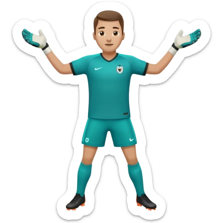 soccer goalkeeper teal shirt, shorts football boots arms out sticker