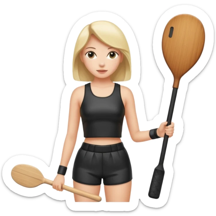 Women dressed in a black leather crop top and shorts hollering a black paddle  sticker
