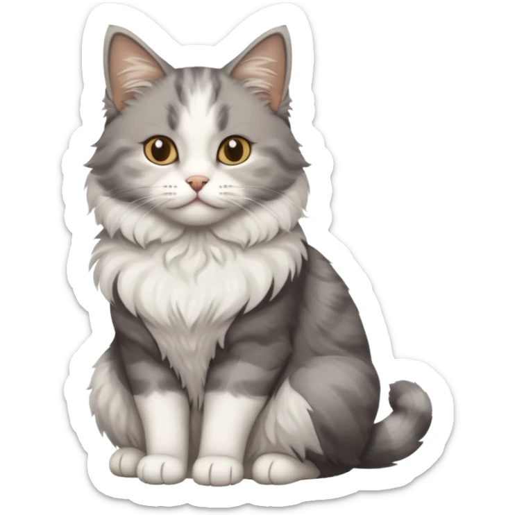 a grey and white cat sitting regally sticker