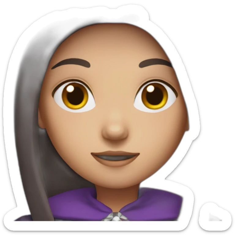 a young white brown thin girl with straight dark hair dressed as a purple witch sticker