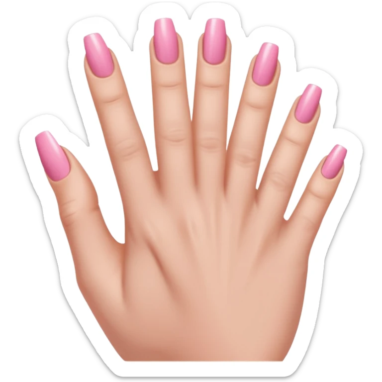  pink close-up of a hand with beautifully manicured nails, glossy pink nail polish, elegant nail shape, soft lighting and shadows, realistic style, sticker