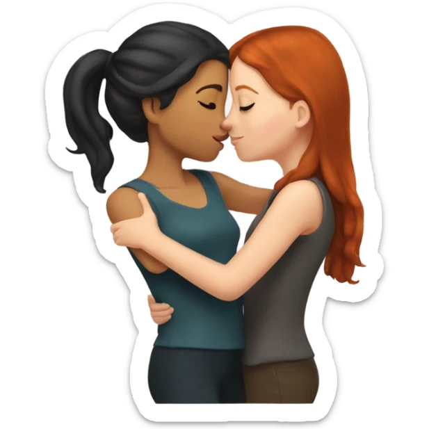 Redhead girl kissing brunette girl on the forehead sticker