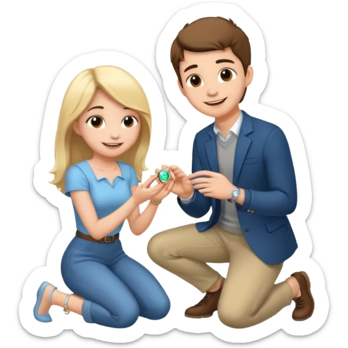 🧎‍♂️‍➡️💍💃 a boy parposing a girl and the boy on his knee and give him ring girl stand after him and shing sticker