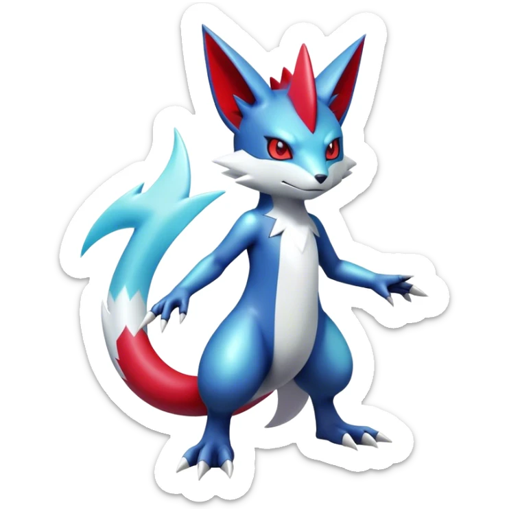 Cute Cool Edgy Shiny Futuristic Ethereal Legendary Digimon-Sneasel-Zangoose-hybrid full body sticker