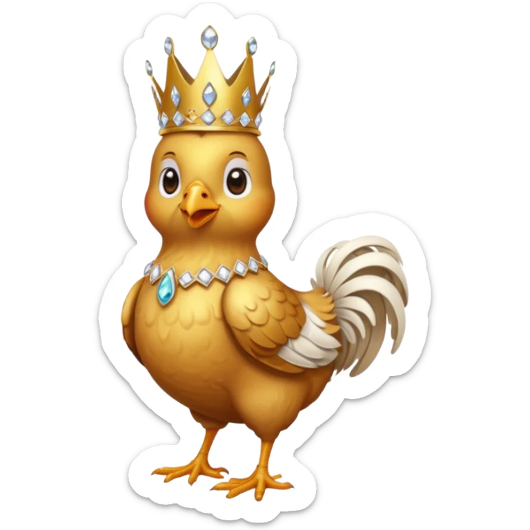 chicken King – proud golden chicken wearing a tall jeweled crown, standing sticker