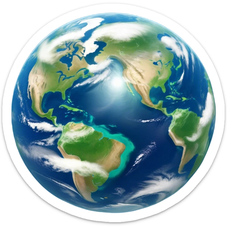 🌍 Cinematic Realistic Earth – A breathtaking, full view of Earth from space, showcasing vivid blue oceans, swirling white clouds, and lush green continents. The curvature of the planet is subtly illuminated by the sun, with a soft atmospheric glow enhancing its life-sustaining beauty. High detail, crisp textures, and realistic lighting bring out the planet's dynamic and ever-changing surface. sticker