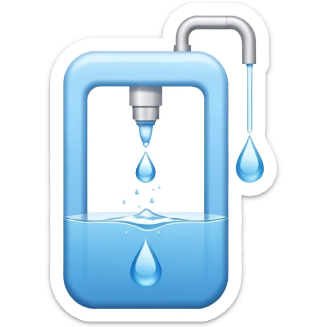 “Flat icon-style emoji of a water purifier with a simple faucet and water droplet, white and blue colors” sticker