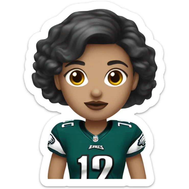  White skin female dark hair red lips wearing Philadelphia Eagles jersey sticker