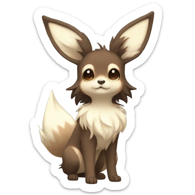 Kawaii Pale Eevee with dark brown long emo hair covering her eyes Full Body sticker