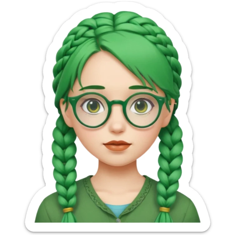 girl with green hairs, braids and spectacle, big visible braids and unique face shape sticker