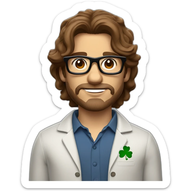 Half Puerto Rican and half Irish man with shoulder length wavy brown hair that wears glasses and is an iOS app programmer that likes legos, video games, and scifi movies sticker