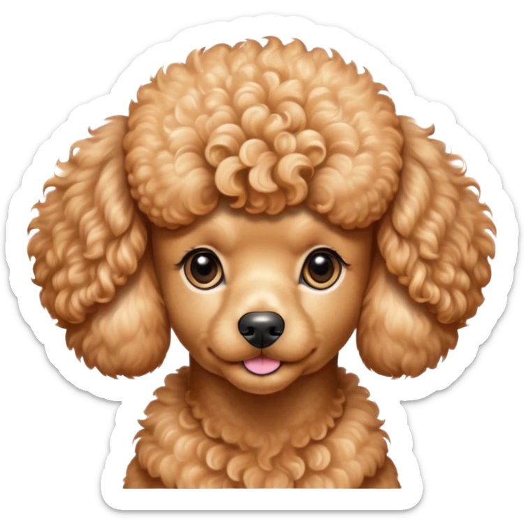 Cinematic Noble Apricot Poodle Portrait Emoji, Poised and regal, with a refined, elegant build and a meticulously groomed, curly apricot Fur, deep-set soulful warm eyes, Simplified yet sharp and sophisticated features, highly detailed, glowing with a soft, dignified glow, high shine, intelligent and graceful, stylized with an air of sophistication, focused and attentive, soft glowing outline, capturing the essence of a watchful and confident companion, so majestic it feels as though it could prance out of the screen with effortless authority! sticker