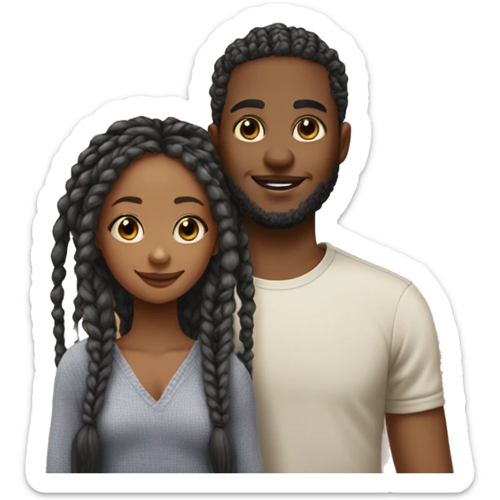 Realistic black girl with box braids and light skin boy with short curly hair and a short beard hugging sticker