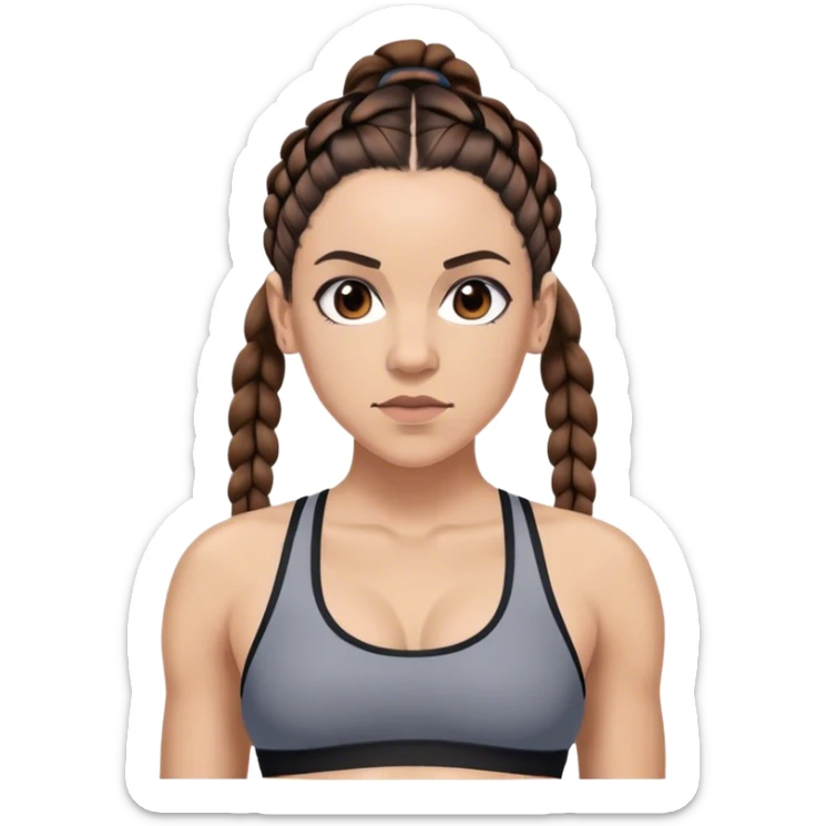 Melanie chisholm with two dark brown french braids, wearing a sports bra sticker