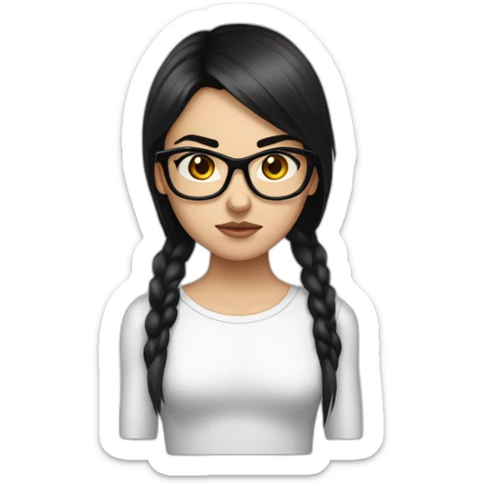 girl-glasses-anger-black straight hair-wirte skins-dark eyes-smal eyes sticker
