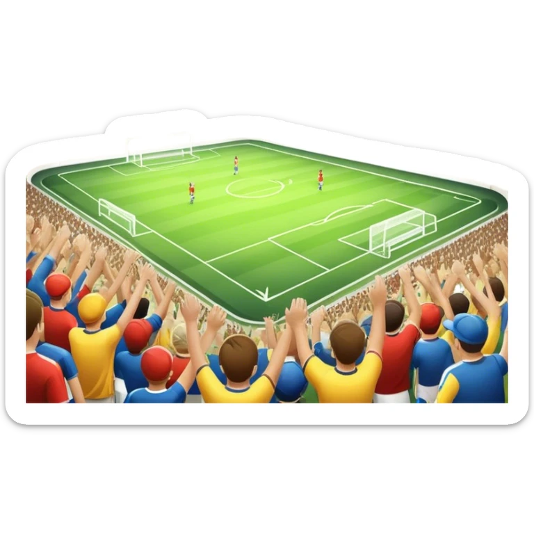 An icon featuring a large stadium with a football match in progress, players in action on the field, and a cheering crowd in the stands. Bright floodlights illuminate the pitch, creating an intense atmosphere of competition. The transparent background highlights the thrill of live sports events. sticker