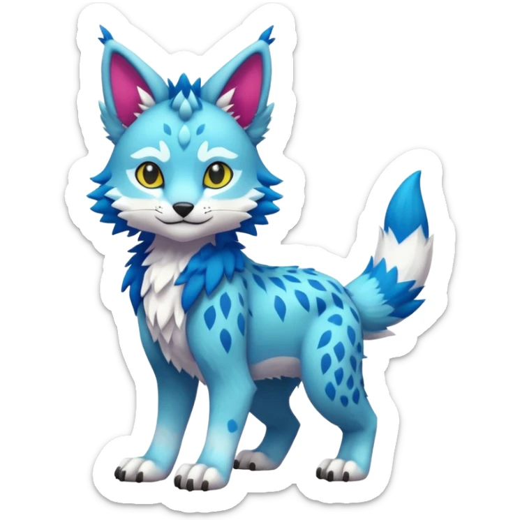 Colorful tropical kawaii cute Lynx-Trico-Sergal-Wolf-Vernid-Fakémon-Pokémon-creature (full body) sticker