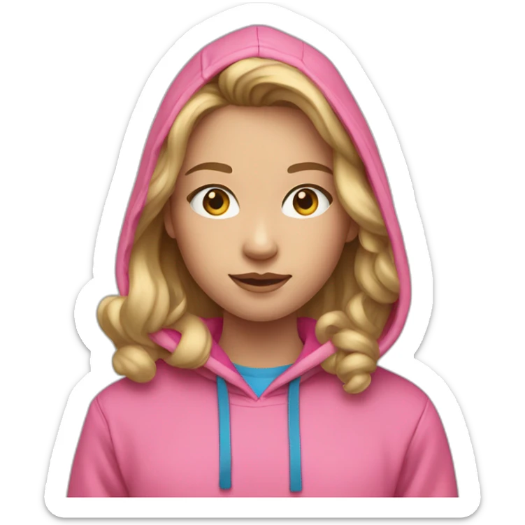 13 year old girl with dirty blonde hair and blue eyes with pink hoodie sticker