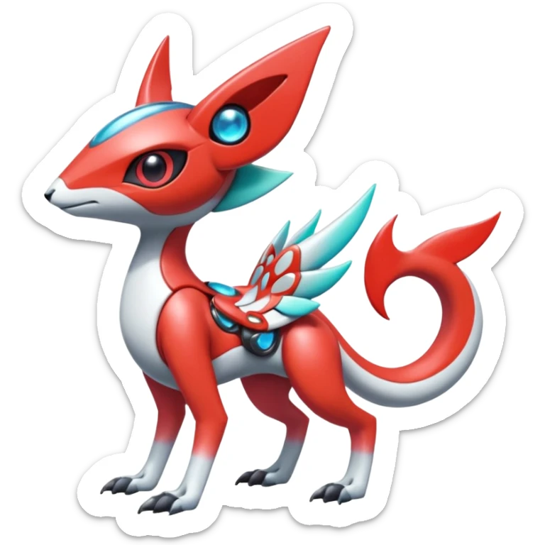 Shiny Colorful Futuristic Cyber-Vernid-Trico-Meloetta-Latias-Koraidon-Peppercat-Protogen-Pokémon-Digimon-Fakémon-fusion-hybrid-creature sticker