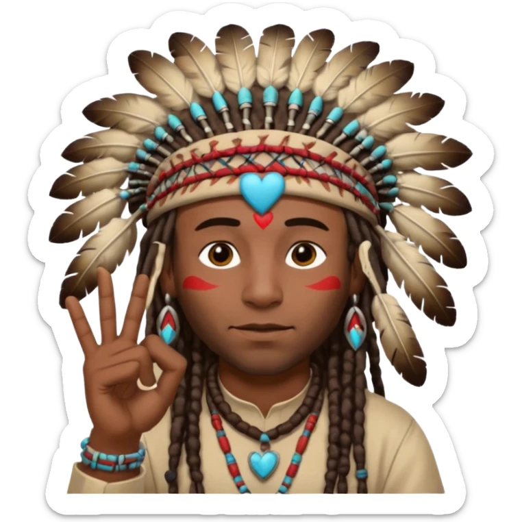 Black American man dark brown with dreads with a American Indian headdress with doing heart me sticker