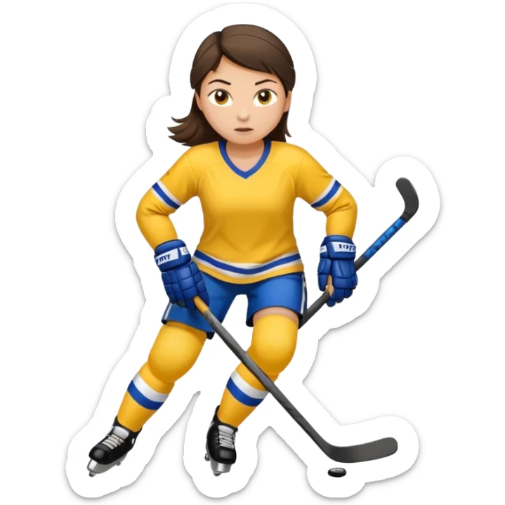 Girl hockey player with yellow jersey full body brunette sticker