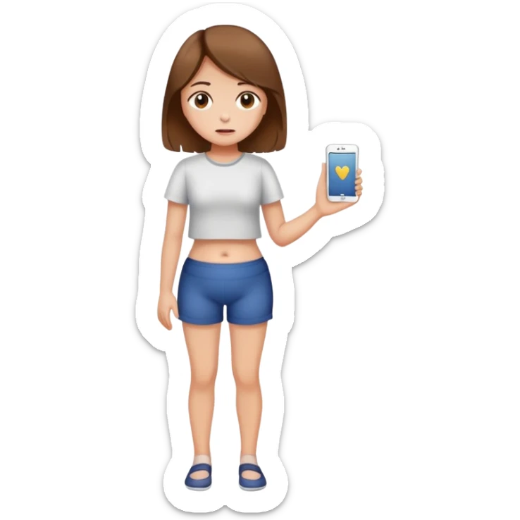 Girl with brown medium length hair with tummy ache full body  sticker
