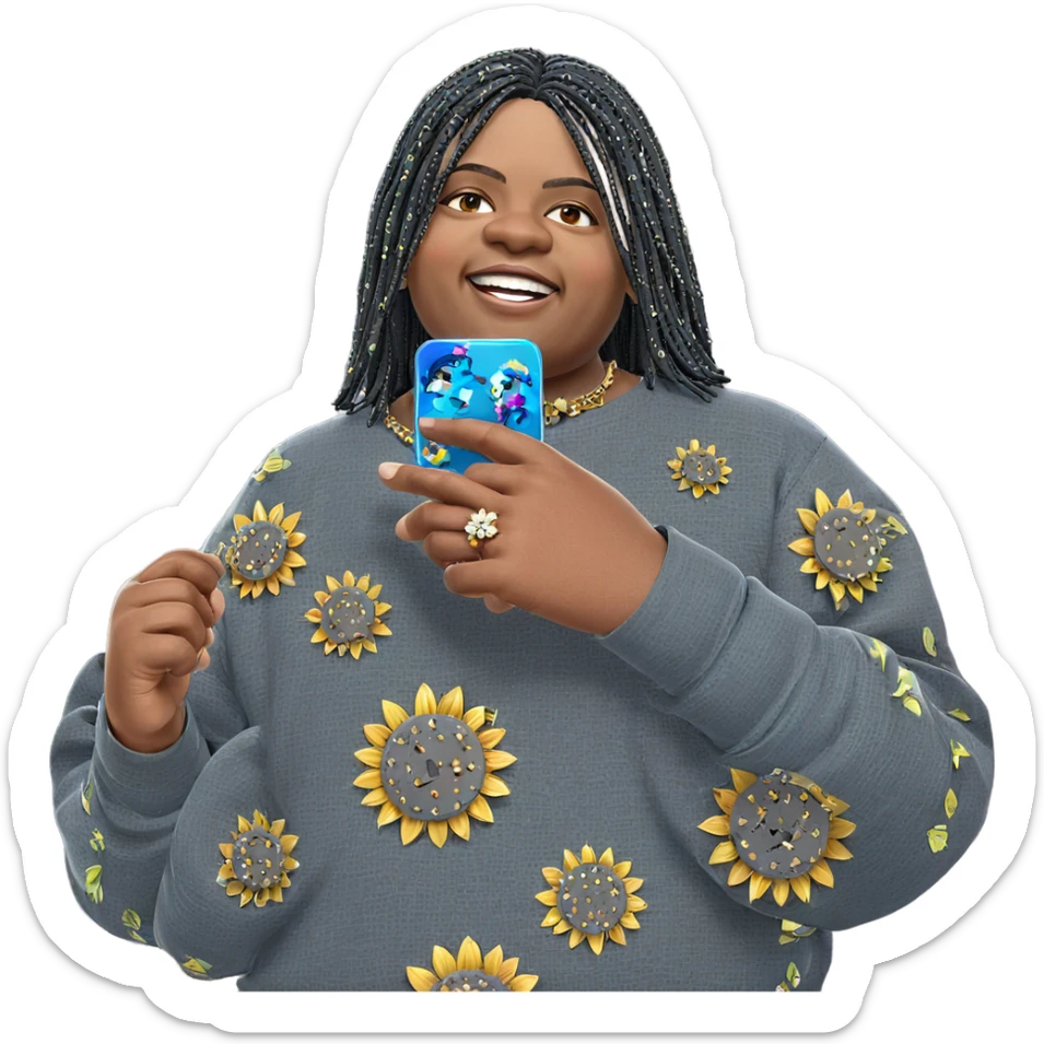 smiling boy with flower jewelry sticker