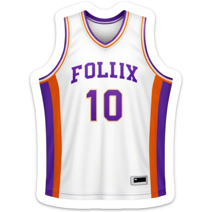 Cinematic Realistic image of a basketball jersey rendered in bold team colors with finely textured fabric and realistic creases, set against an energetic court backdrop with bright, dynamic lighting sticker