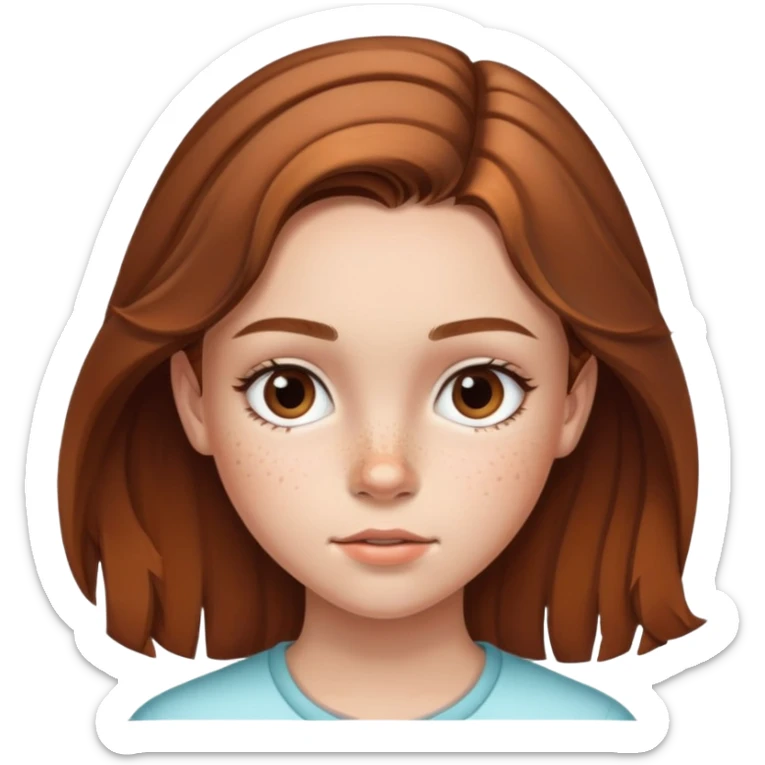 13 year old girl with mid length highlighted brown hair, freckles, big forehead and nice lips sticker