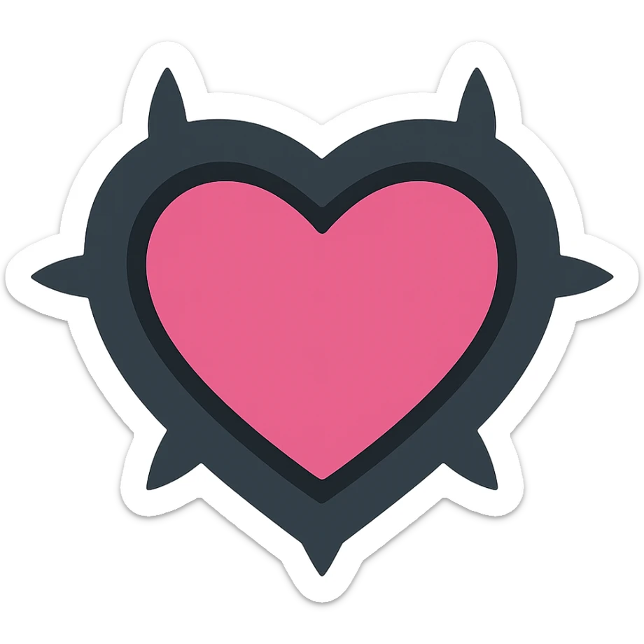 gothic heart with a black velvet cushion, color icon filled style, pink and black sticker