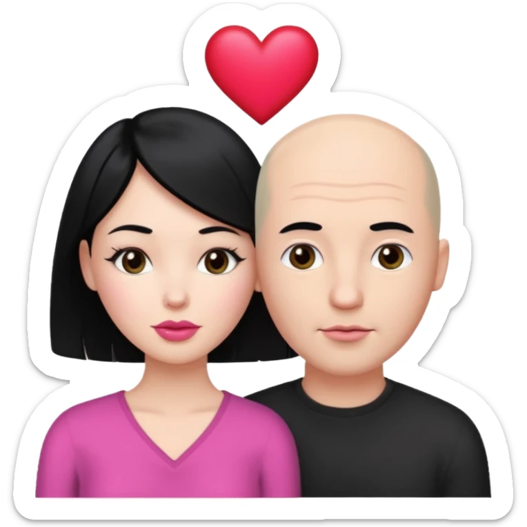 👩🏻‍❤️‍💋‍👨🏻 this one but the man should be bald. white woman with black hair and white bald man and a heart between their heads. she has pink lips sticker