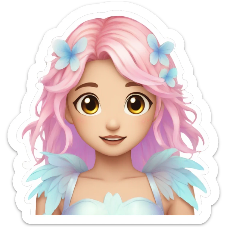 Gorgeous Beautiful Blushing Petite Colorful-Shiny-Pastel-Fairy-Anime-Girl with beautiful gradient pastel hair aesthetic sticker sticker