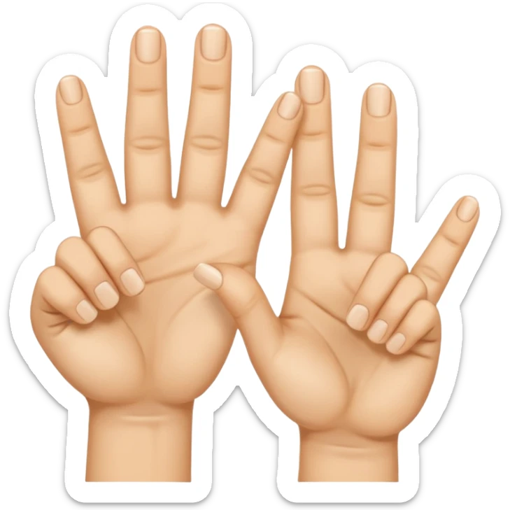 Fais-moi demain coller les unes à côté des autres. La première main gauche le pouce, l’index, majeur sont levé alors que l’annulaire et auriculaire sont repliés. Reproduit la même chose pour la main droite. sticker