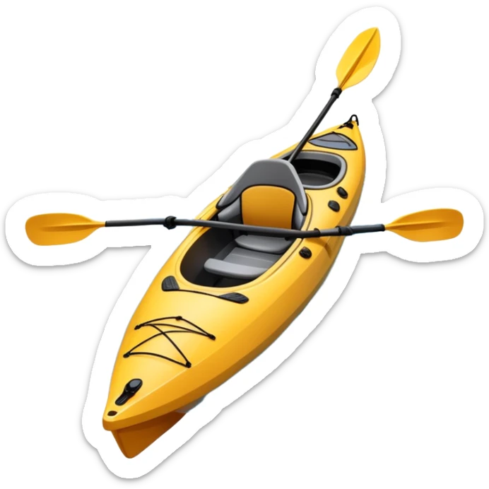 An icon showing a close-up of a sleek kayak with double-bladed paddles gliding through water. Splashes surround the boat as it cuts across a calm surface, symbolizing speed and focus. Transparent background emphasizes the dynamic and personal nature of kayak paddling. sticker