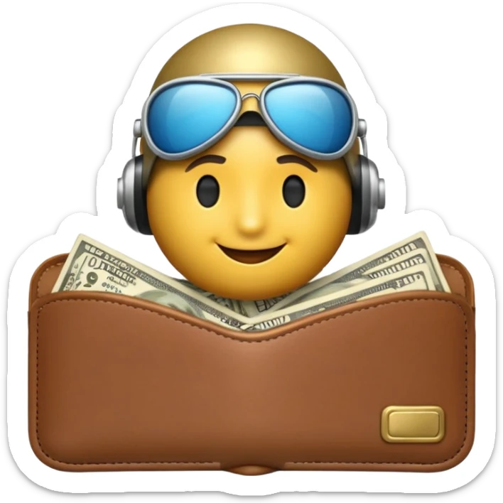 Aviator money emoji, wallet full of cash, casino vibe, premium 3D emoji style, clean, no background
 sticker