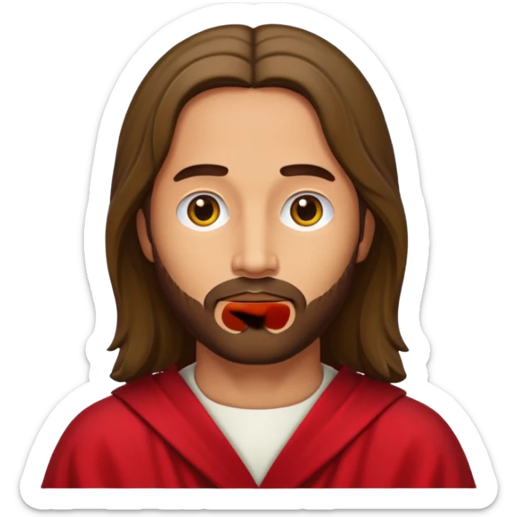 Jesus like the red robe Jesus painting but stylized like an emoji sticker